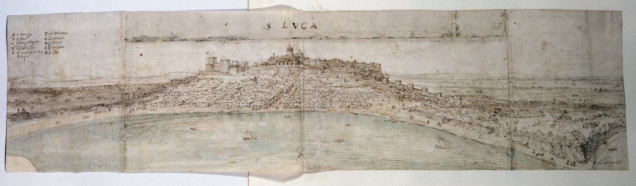 Vista panorámica de Sanlúcar de Barrameda y el campo adyacente desde el suroeste de Anthonis van den Wyngaerde