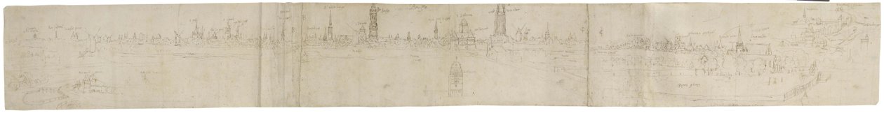 Recto: Boceto preliminar para una vista de Brujas desde el suroeste, 1558 de Anthonis van den Wyngaerde
