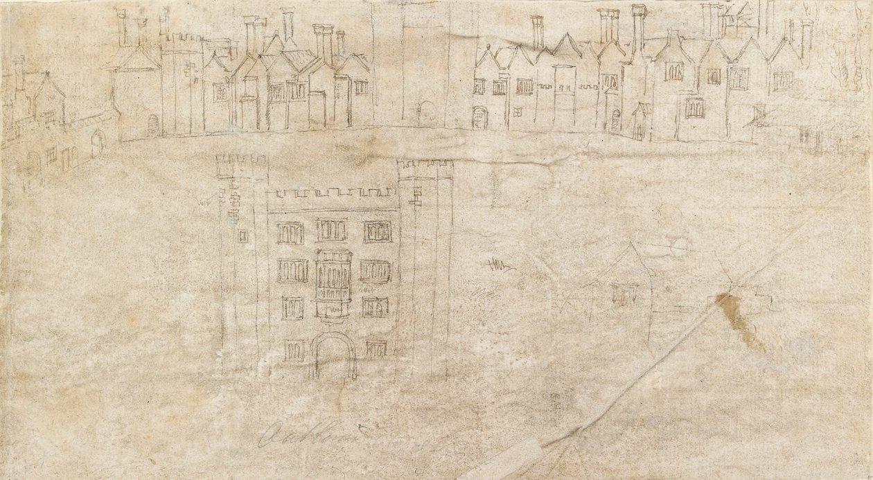 Edificios a lo largo del frente sur del Palacio de Oatlands, c. 1550s de Anthonis van den Wyngaerde