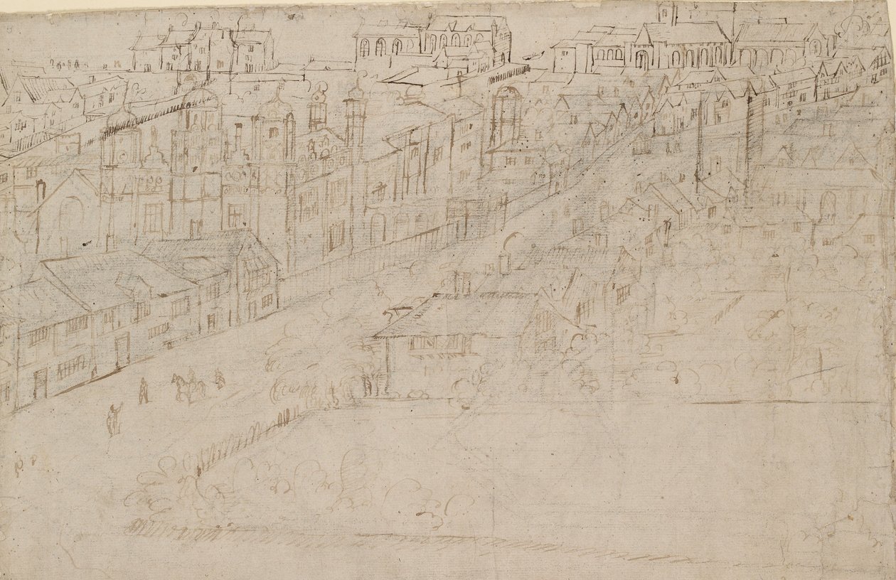 Panorama de Londres visto desde Southwark: Borough High Street con St Mary Overy, 1554 de Anthonis van den Wyngaerde