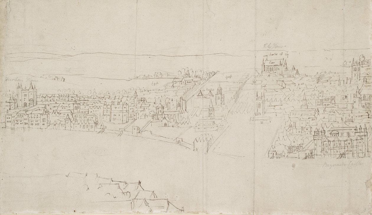 Panorama de Londres visto desde Southwark: Durham House hasta Barnards Castle de Anthonis van den Wyngaerde