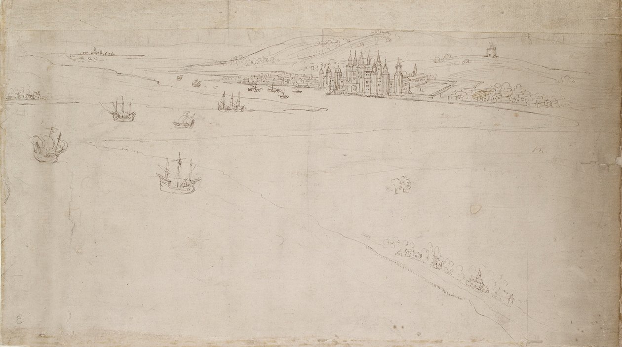 Panorama de Londres visto desde Southwark: Greenwich, 1554 de Anthonis van den Wyngaerde