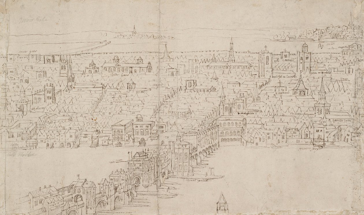 Panorama de Londres visto desde Southwark: Puente de Londres de Anthonis van den Wyngaerde