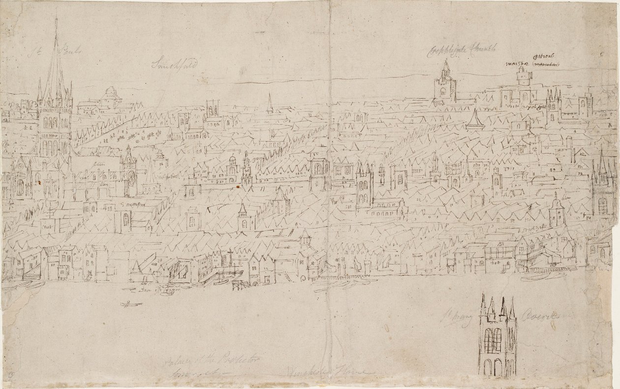 Panorama de Londres visto desde Southwark: Catedral de San Pablo, 1554 de Anthonis van den Wyngaerde