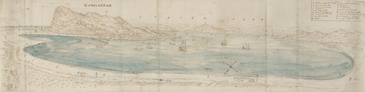 Vista panorámica sobre la bahía de Gibraltar, c1567 de Anthonis van den Wyngaerde