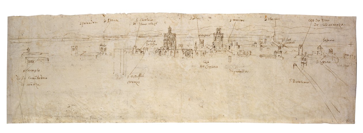 Anverso: Croquis de la laguna de Valencia, la Albufera y la costa y campiña adyacentesVerso: Croquis de varios edificios de Valencia de Anthonis van den Wyngaerde