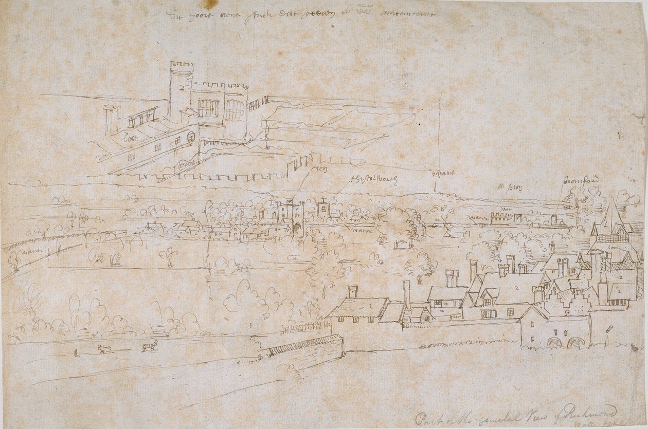 Hoja de estudios de los Palacios de Hampton Court, Richmond y alrededores, c1560s de Anthonis van den Wyngaerde