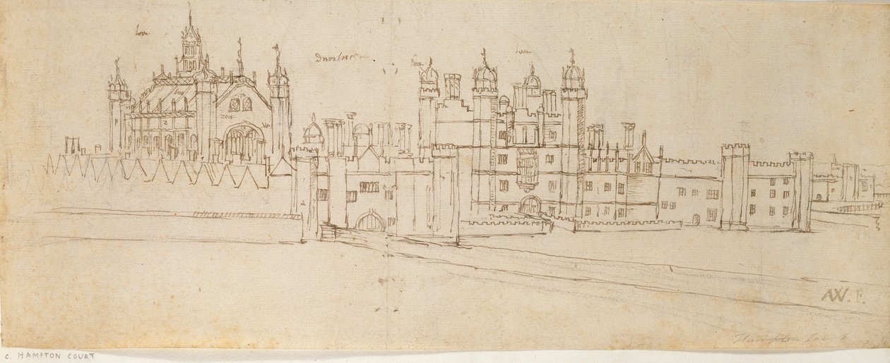 La capilla y la puerta del Palacio de Hampton Court, c. 1550-1560 de Anthonis van den Wyngaerde