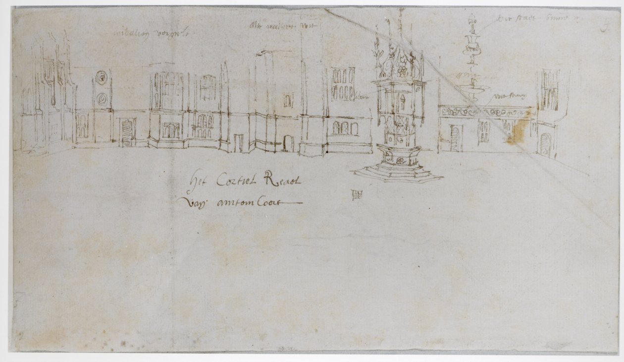 El patio de la fuente, Palacio de Hampton Court, c.1544 de Anthonis van den Wyngaerde