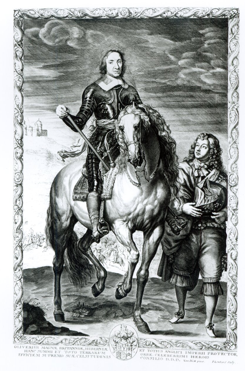 Retrato ecuestre de Oliver Cromwell (1599-1658) grabado por Pierre Lombart (1612-80) de Anthony van Dyck