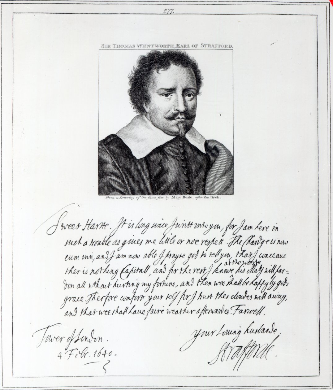 Thomas Wentworth, 1er Conde de Strafford, grabado después de un dibujo de Mary Beale, 1793 de Anthony van Dyck