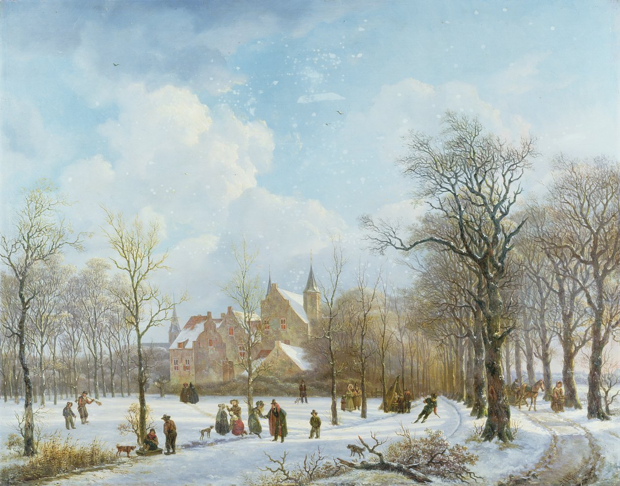 Patinadores en un paisaje invernal, 1830 de Anthony Jacob Offermans
