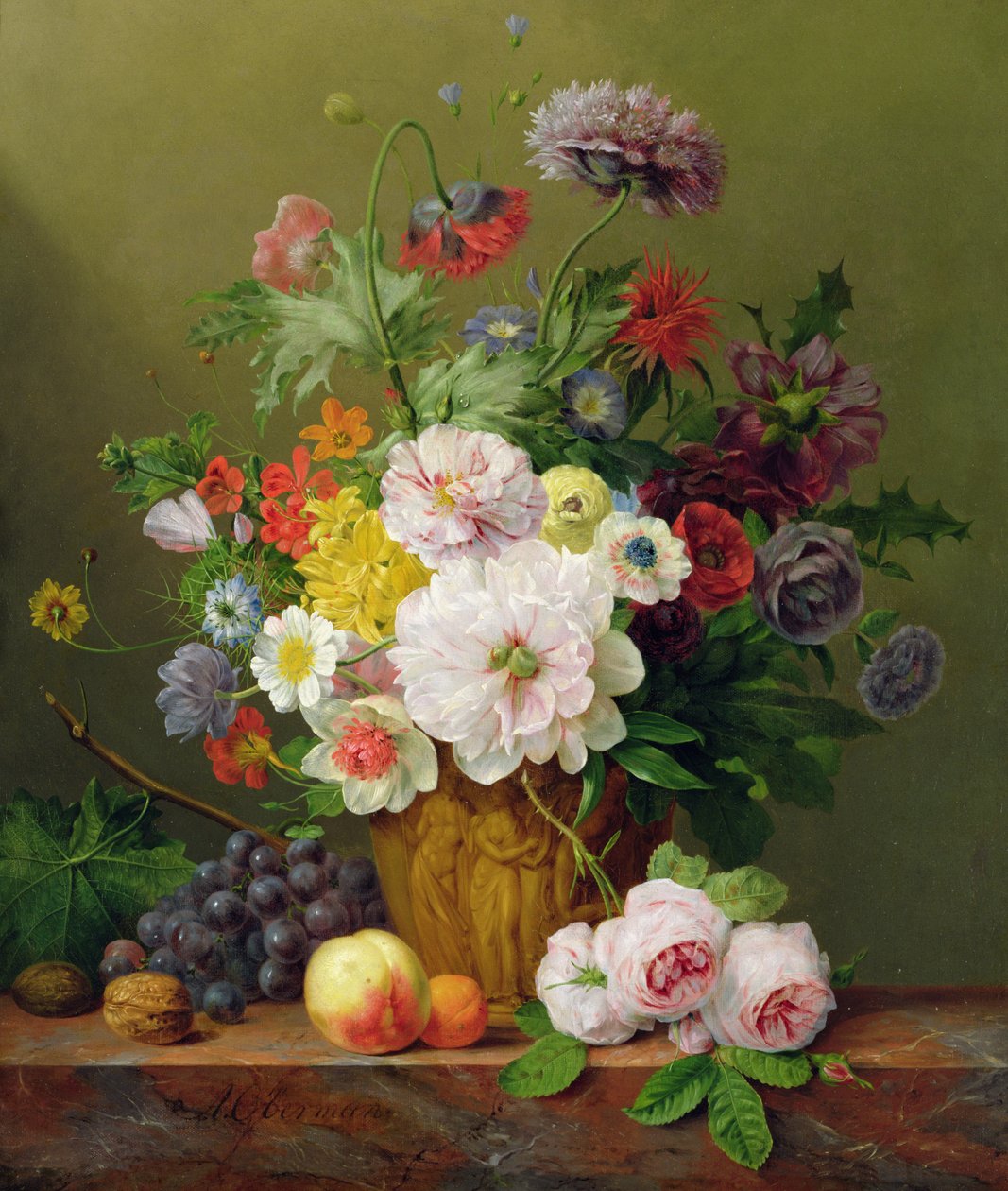 Naturaleza Muerta con Flores y Frutas de Anthony Obermann
