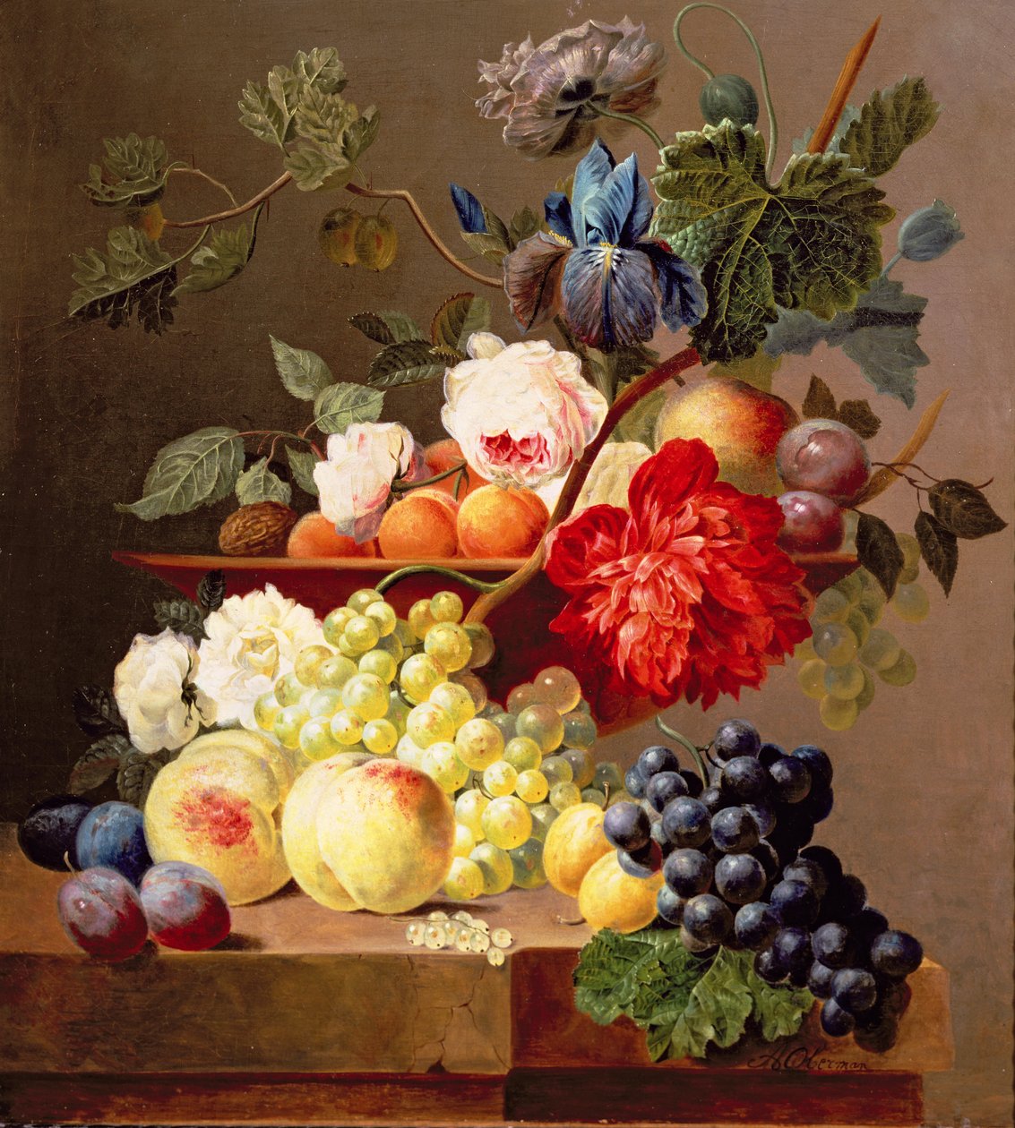 Naturaleza muerta con frutas y flores de Anthony Obermann
