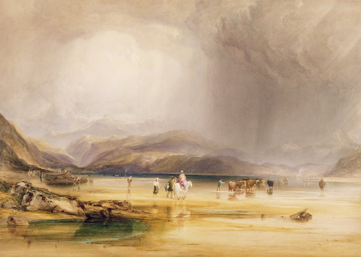 Vista desde Snowdon desde Sands of Traeth Mawe, tomada en el vado entre Pont Aberglaslyn y Tremadoc, 1834 de Anthony Vandyke Copley Fielding