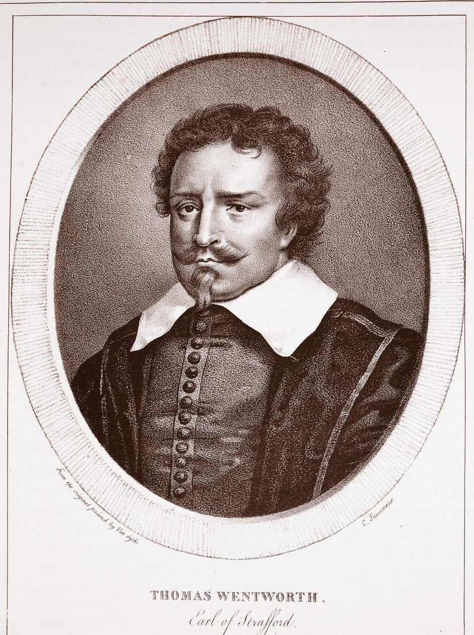 Thomas Wentworth, Conde de Strafford, atribuido a C. Fauconnier, grabado por de Langlume de Anthony van Dyck