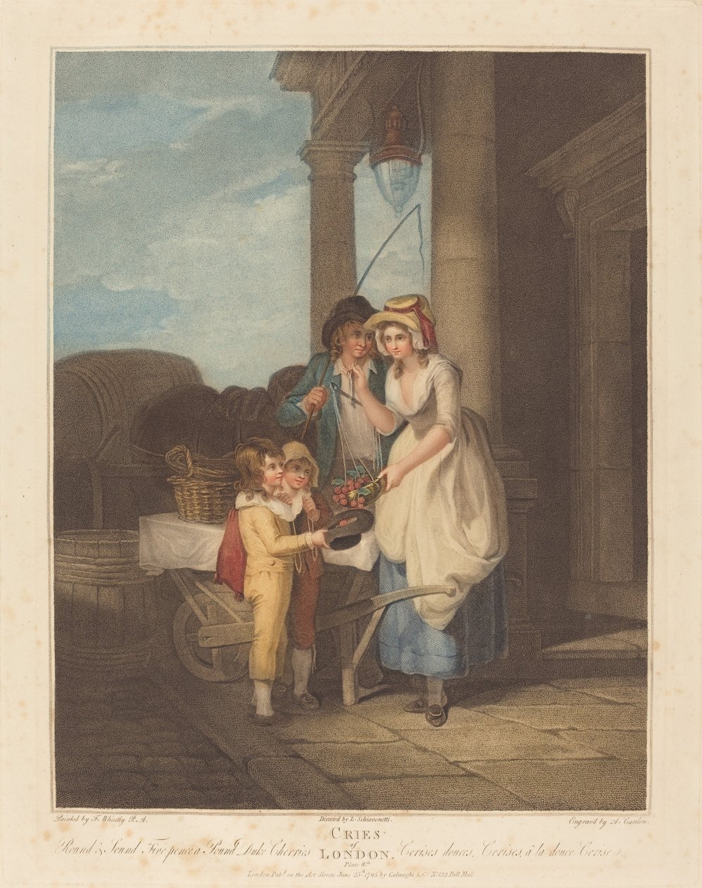Redondas y sonoras, cinco peniques la libra, cerezas Duke de Anthony Cardon after Francis Wheatley