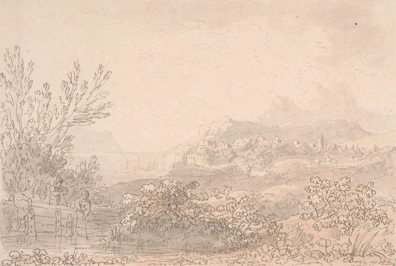 Estuario con castillo y pueblo de Anthony Devis