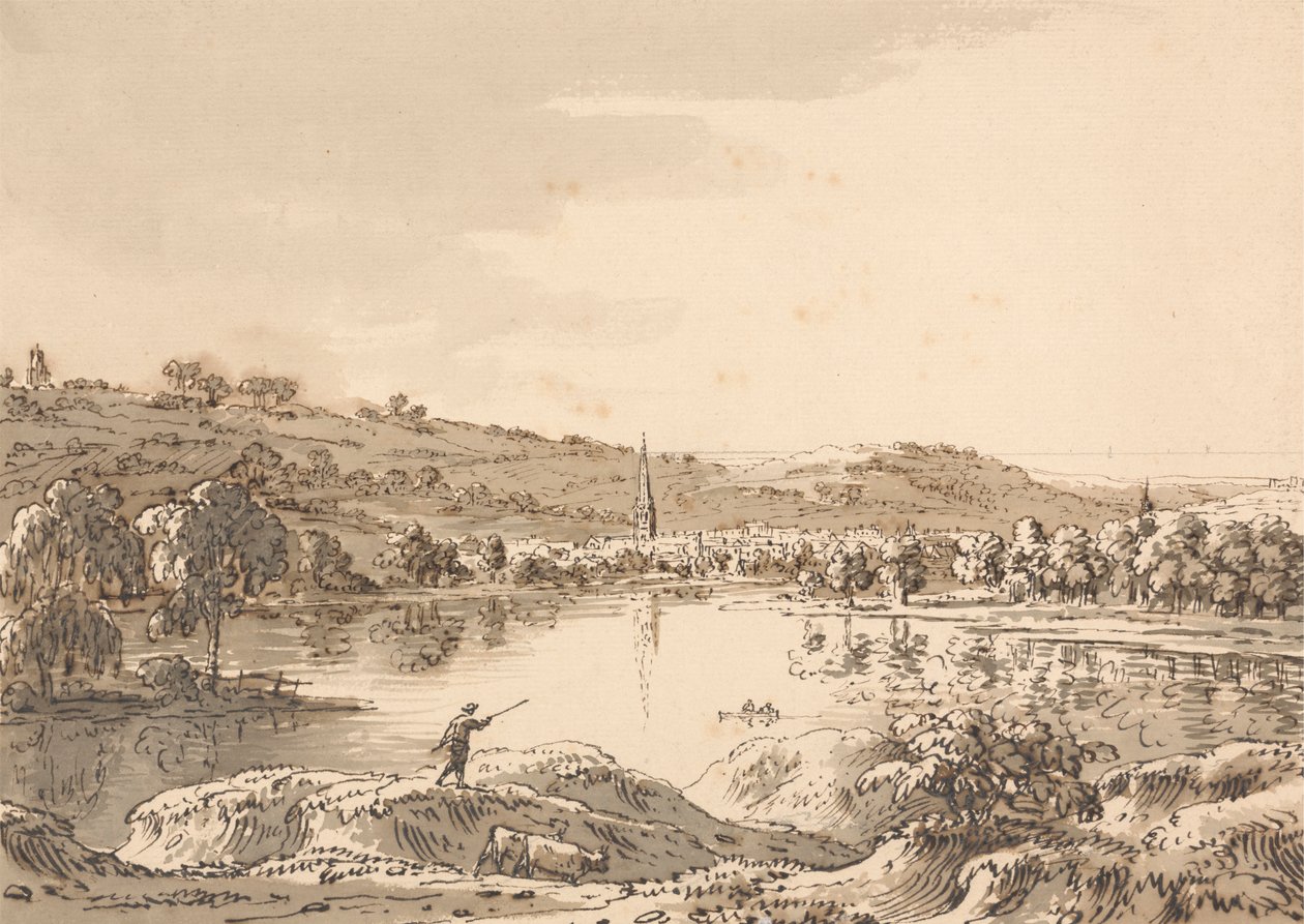 Un pueblo visto desde el otro lado de un lago de Anthony Devis