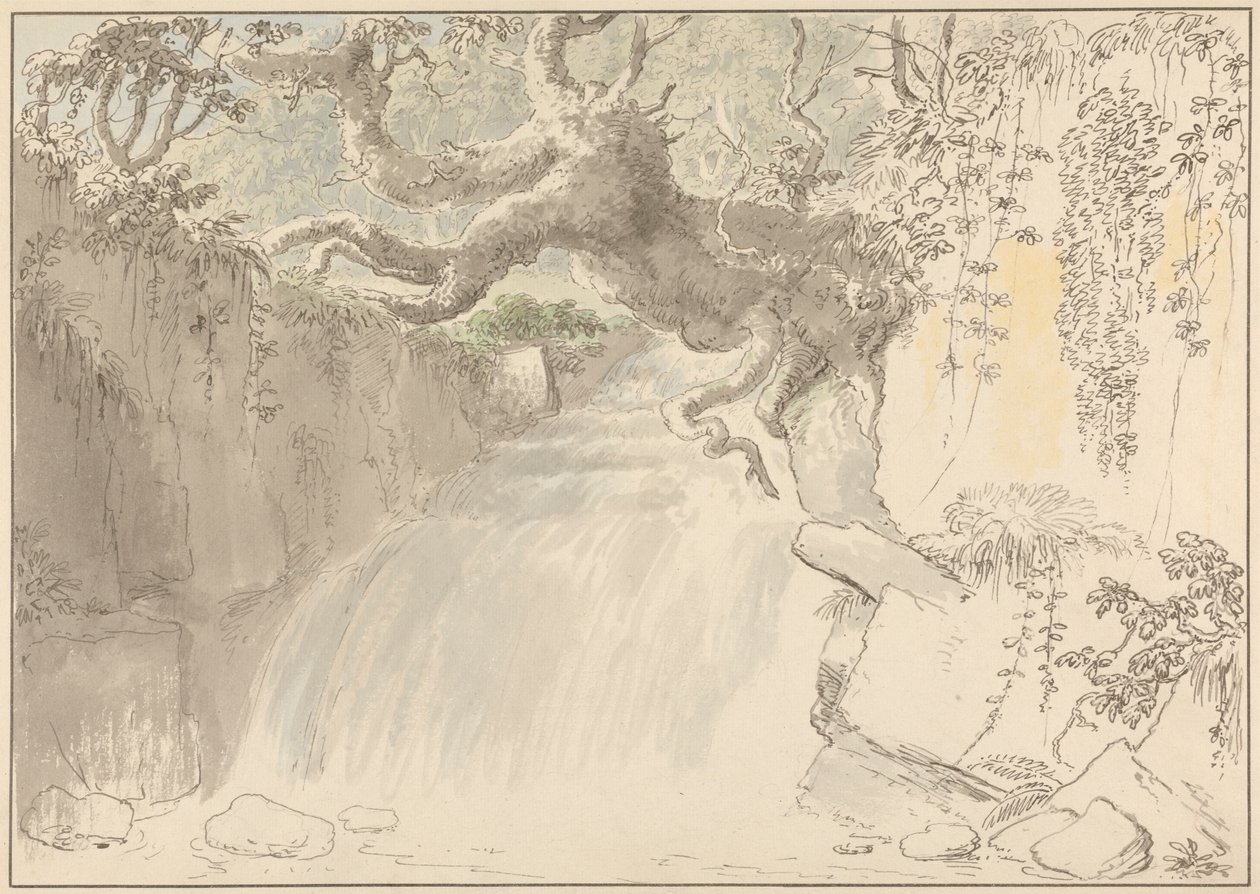 Cascada y tronco de árbol de Anthony Devis