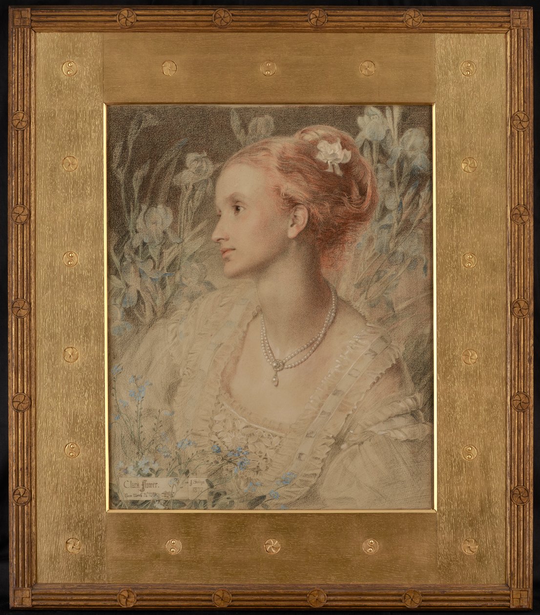 Clara Flower (tizas de colores sobre papel crema) de Anthony Frederick Augustus Sandys