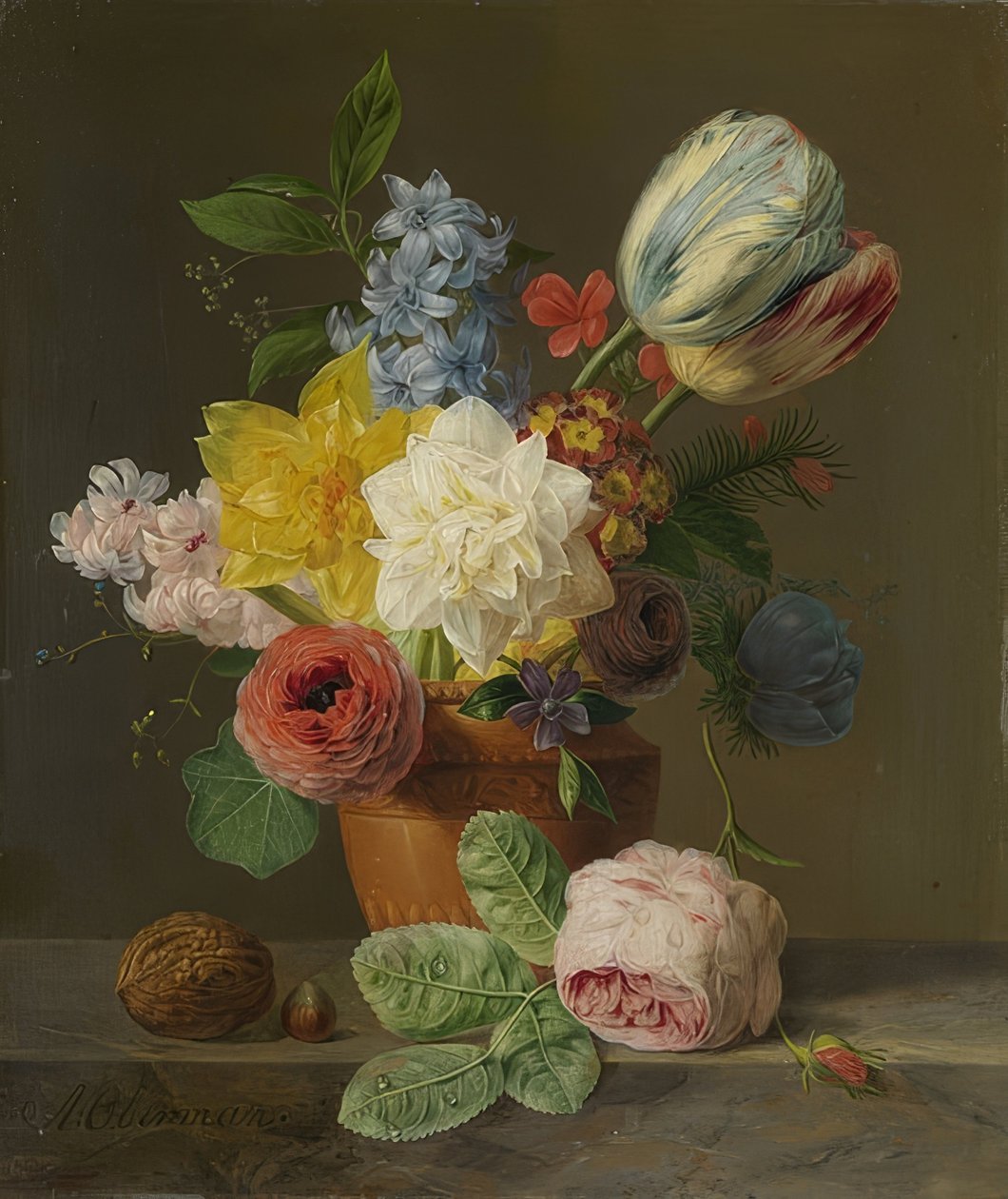 Naturaleza muerta con flores y nueces de Anthony Oberman