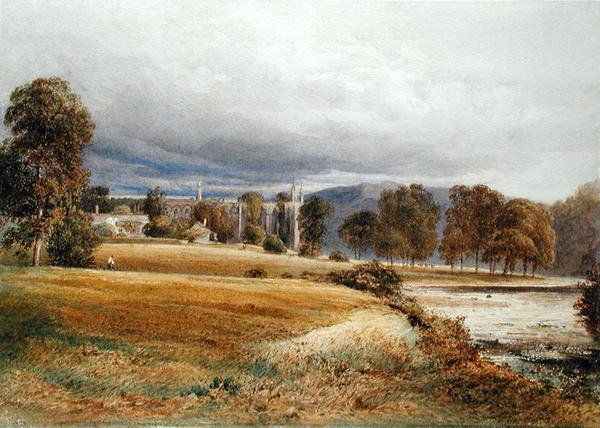 Abadía de Bolton desde el río Wharfe, vista sur, c.1825 (acuarela sobre papel) de Anthony Vandyke Copley Fielding