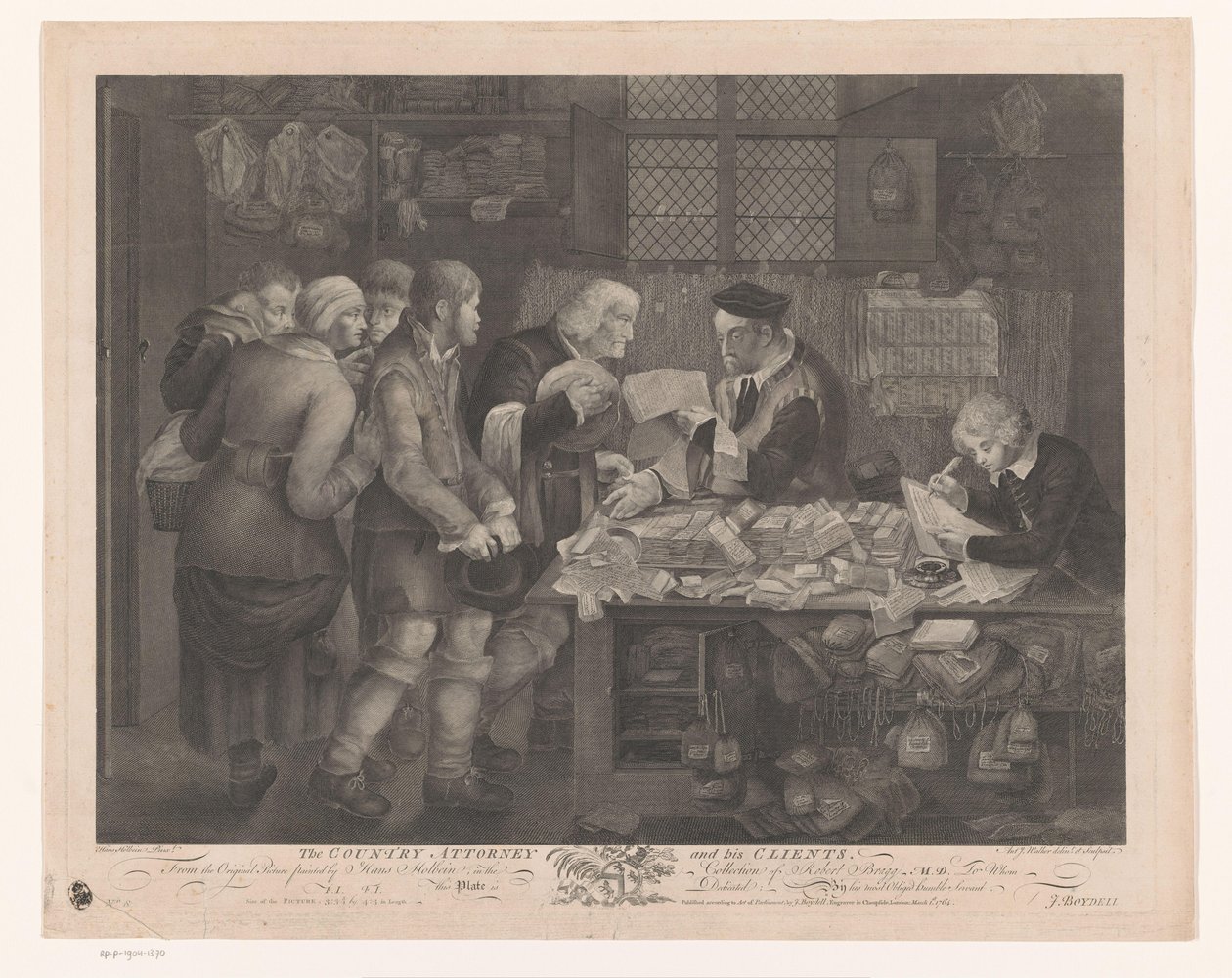Grupo de granjeros visitando a un abogado El abogado del país y sus clientes (título sobre objeto) de Anthony Walker