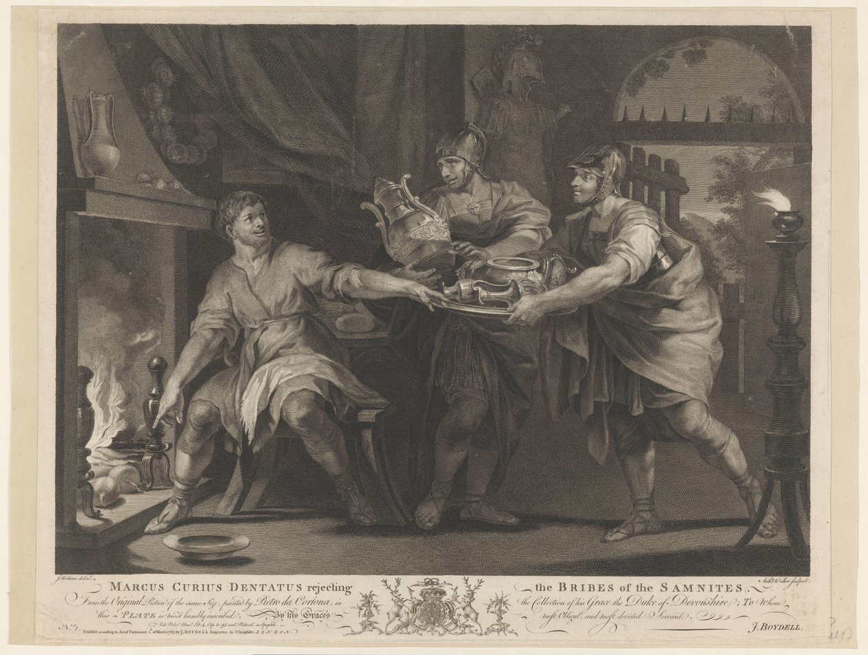 Manius Curius Dentatus weigert de geschenken van de Samnieten Marcus Curius Dentatus rechazando los sobornos de los samnitas (título sobre el objeto) de Anthony Walker