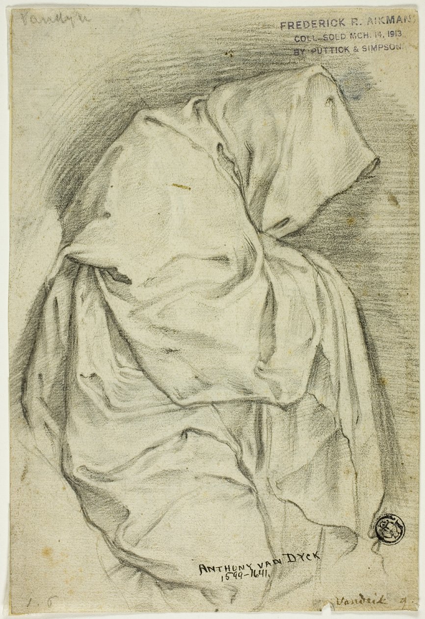 Figura drapeada con capucha (anverso); dos bocetos de cisnes en el agua (reverso) de Anthony van Dyck