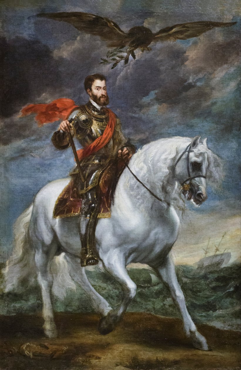 Retrato ecuestre del emperador Carlos V,1621-27 (óleo sobre lienzo) de Anthony van Dyck