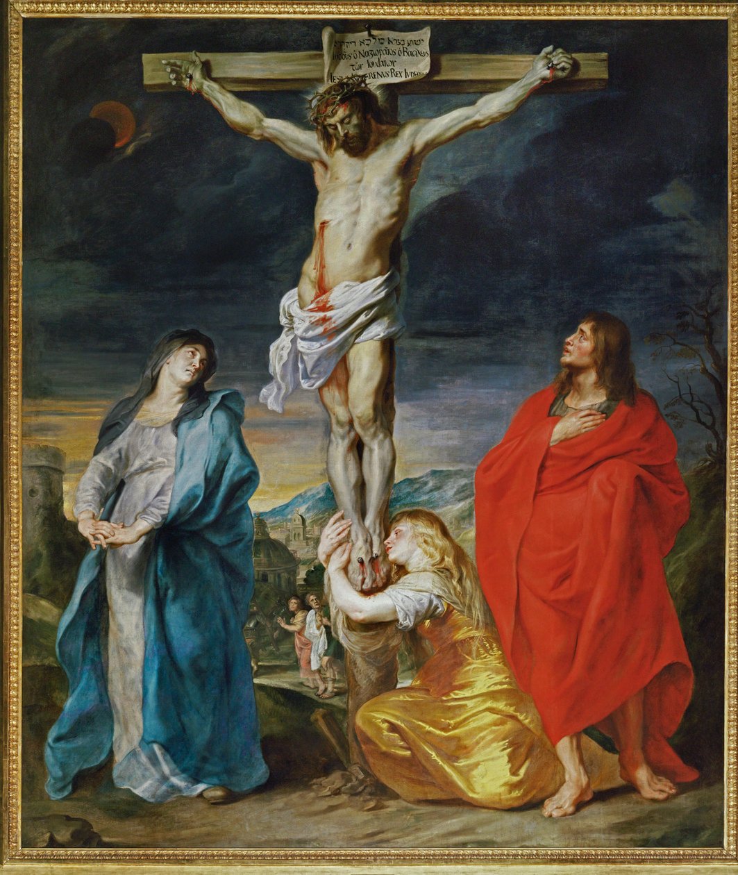 Cristo en la Cruz, la Virgen María, San Juan y Santa Magdalena ... de Anthony van Dyck