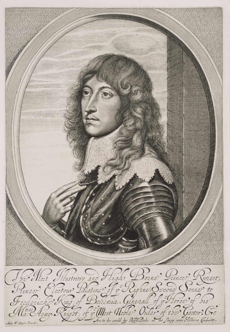 Retrato del Príncipe Ruperto (1619-82) Conde Palatino del Rin y Duque de Baviera, grabado por William Faithorne de Anthony van Dyck