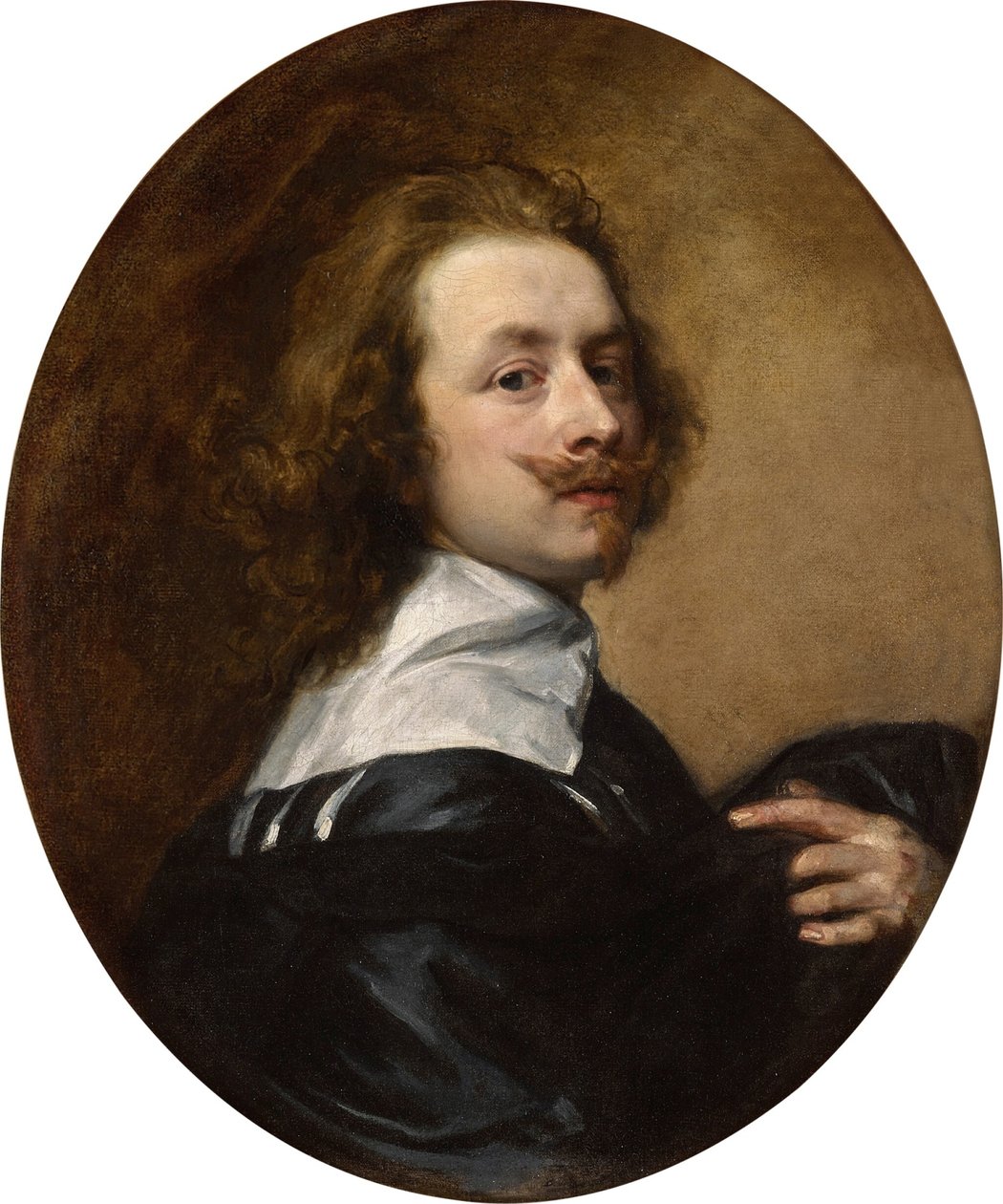 Autorretrato con bigote respingón y mano izquierda levantada de Anthony van Dyck