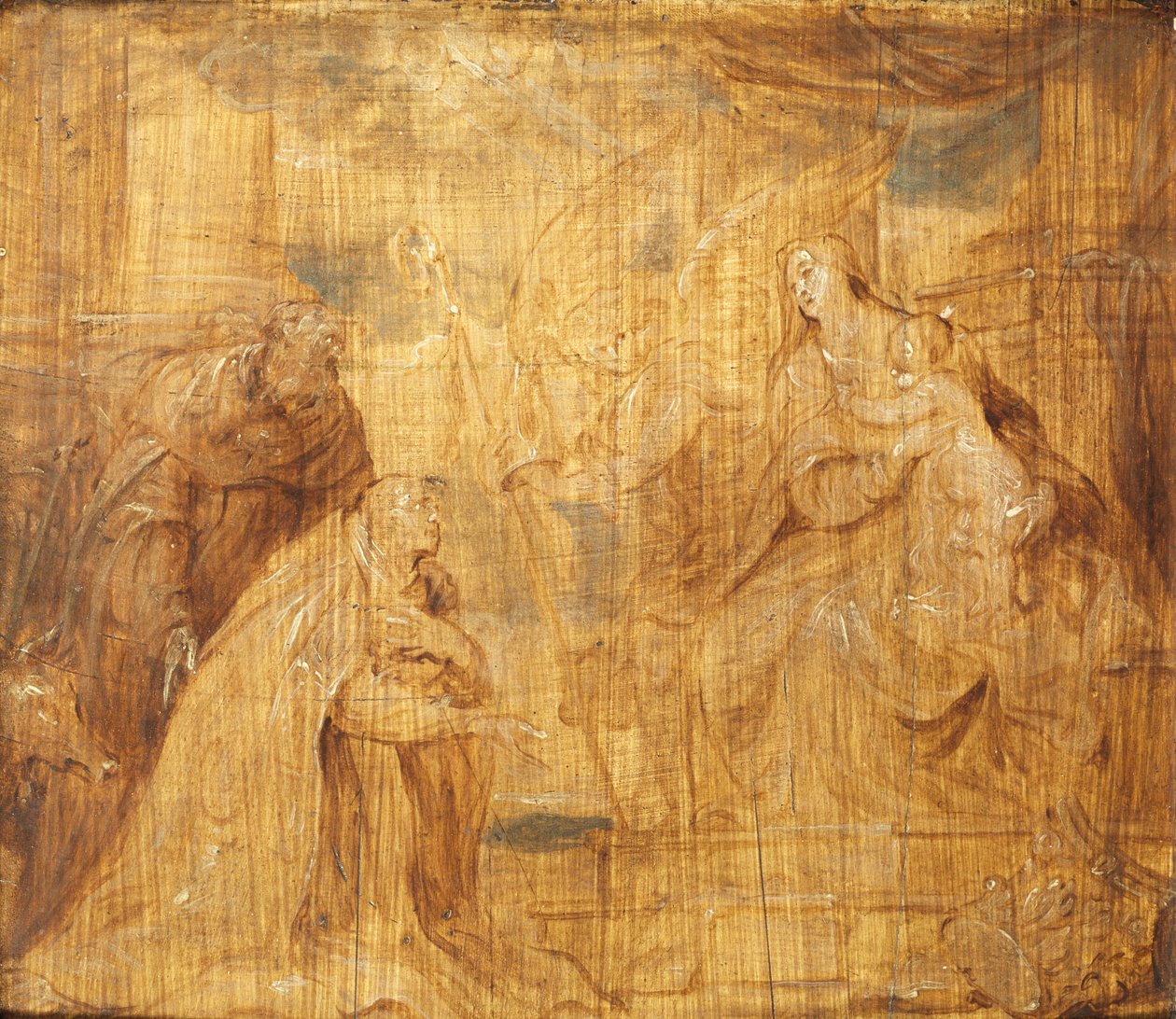 Virgen y Niño con un donante obispo y San Antonio Abad, 1628-32 de Anthony van Dyck