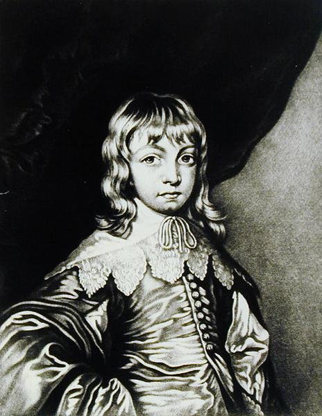Retrato de George, Duque de Buckingham (1592-1628) grabado por Robert Dunkarton (1744-c.1817) de Personajes Ilustres en la Historia Británica (mezzotinta) de Anthony van after Dyck