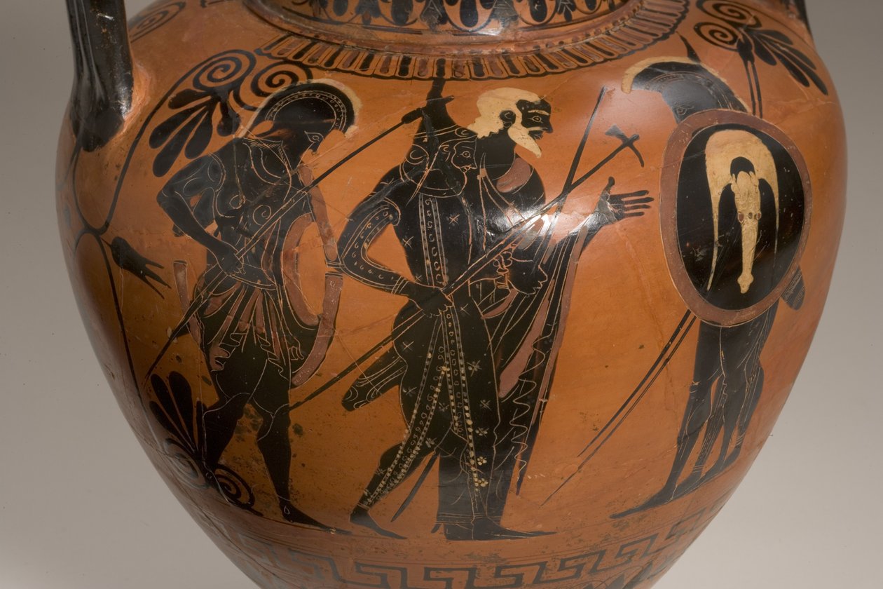 Ánfora de figuras negras áticas que representa escenas de la Guerra de Troya (detalle) de Antimenes Painter