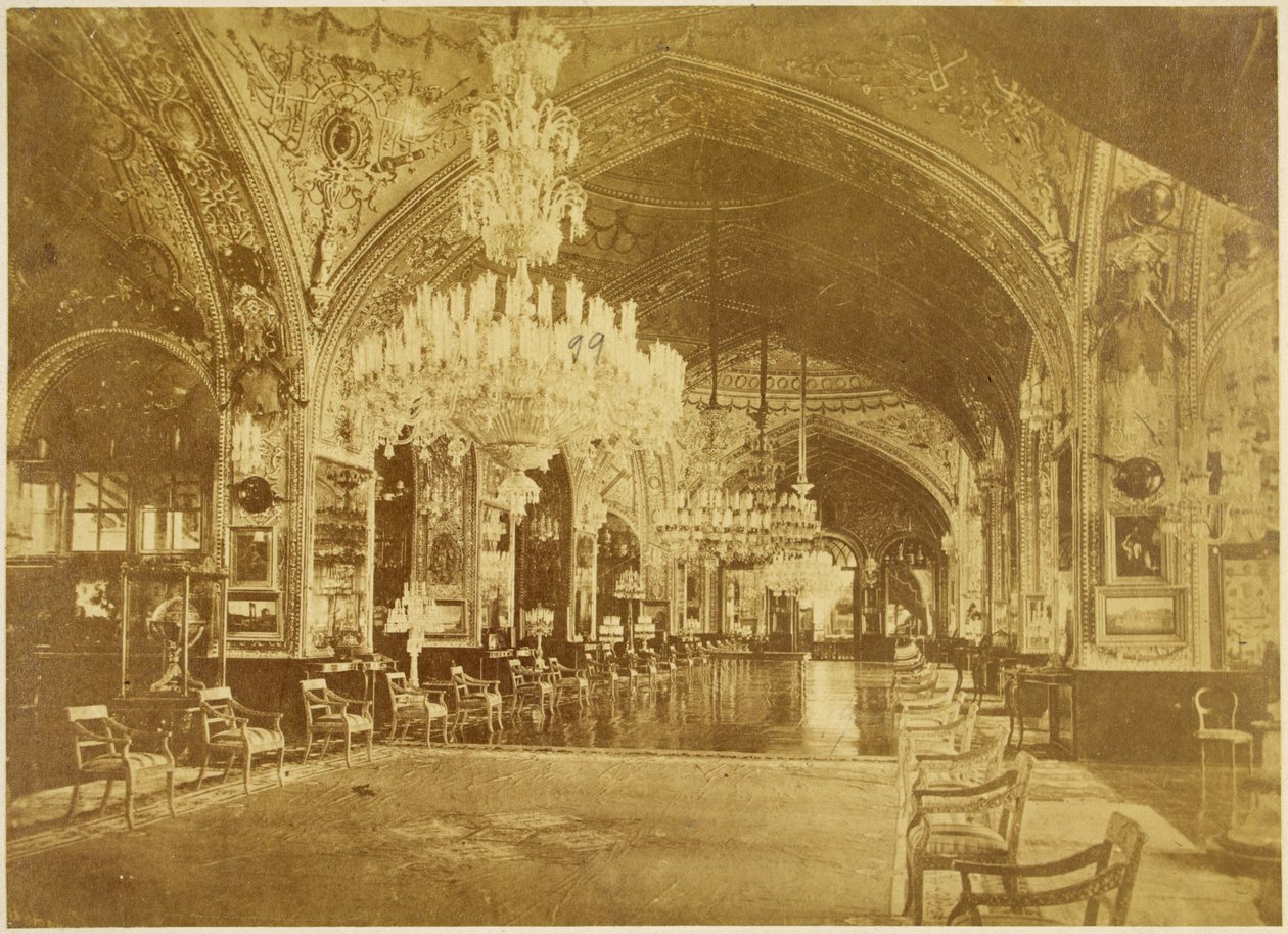 Talar-i Muzeh, también llamado Talar-i Salam (Sala de Audiencias), Palacio de Golestán, Teherán, 1880-90 de Antoin Sevruguin