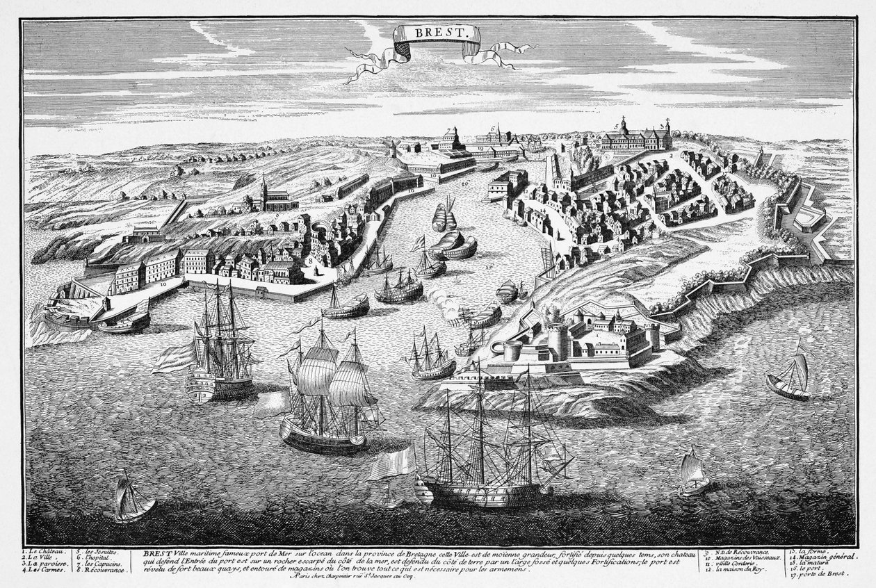 Vista en perspectiva de la ciudad de Brest desde el puerto en el siglo XVII de Francois Antoine Aveline