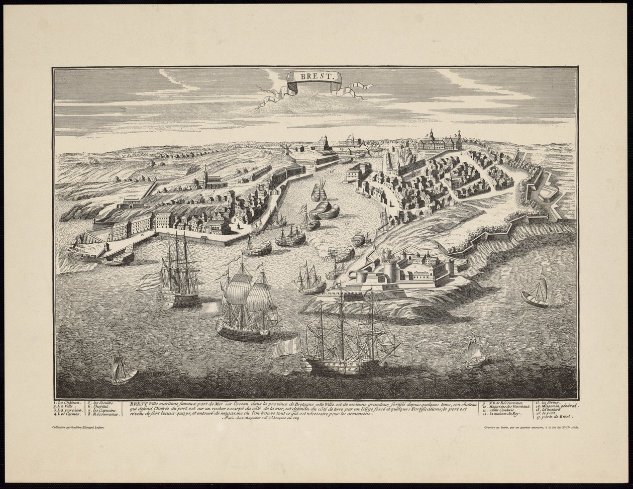 Vista en perspectiva de la ciudad de Brest desde el puerto en el siglo XVII de Francois Antoine Aveline