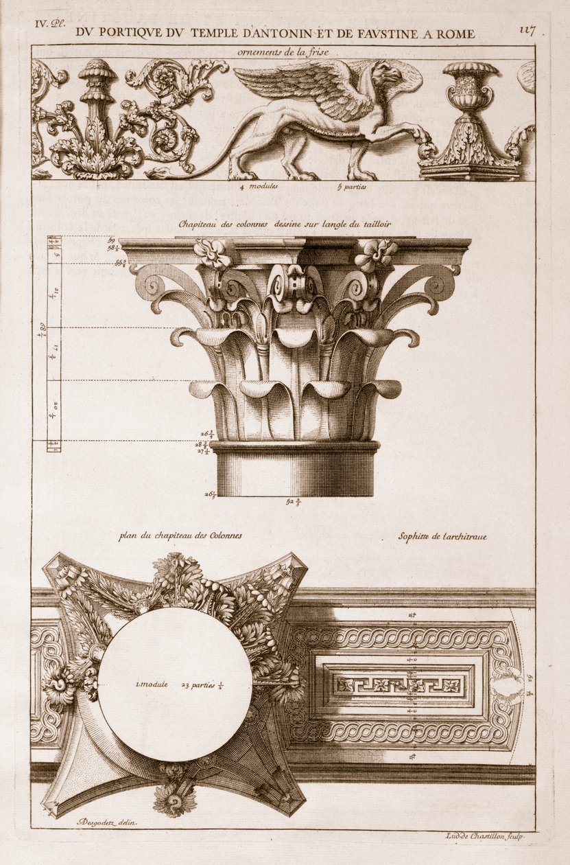 Templo de Antonino y Faustina, detalles del pórtico, de 