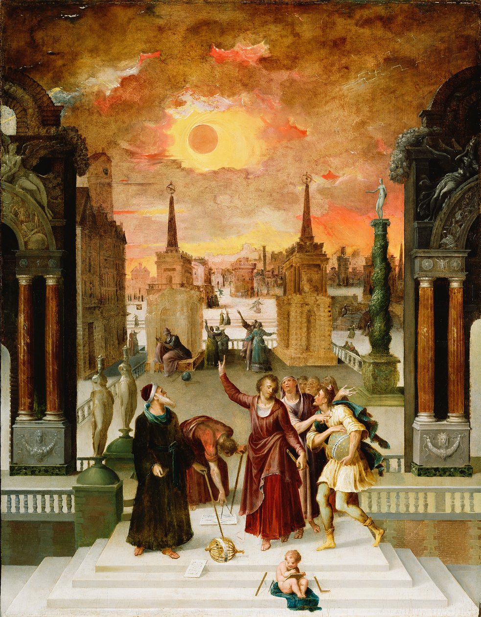 Dionisio el Areopagita convirtiendo a los filósofos paganos, 1570s de Antoine Caron
