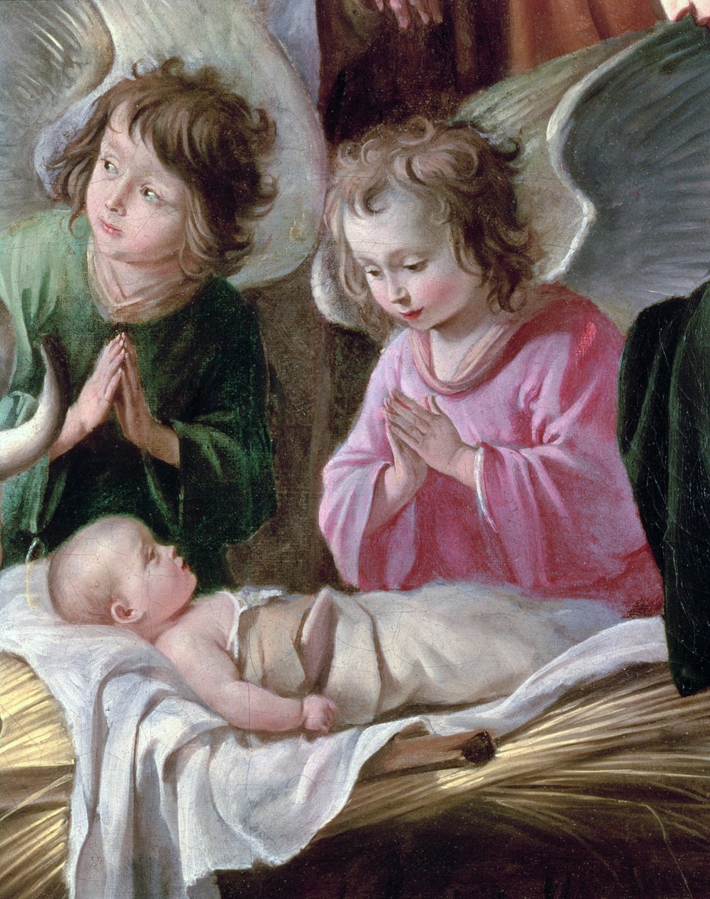 La adoración de los pastores, ángeles y niño, c.1640 (detalle) de Antoine Le Nain