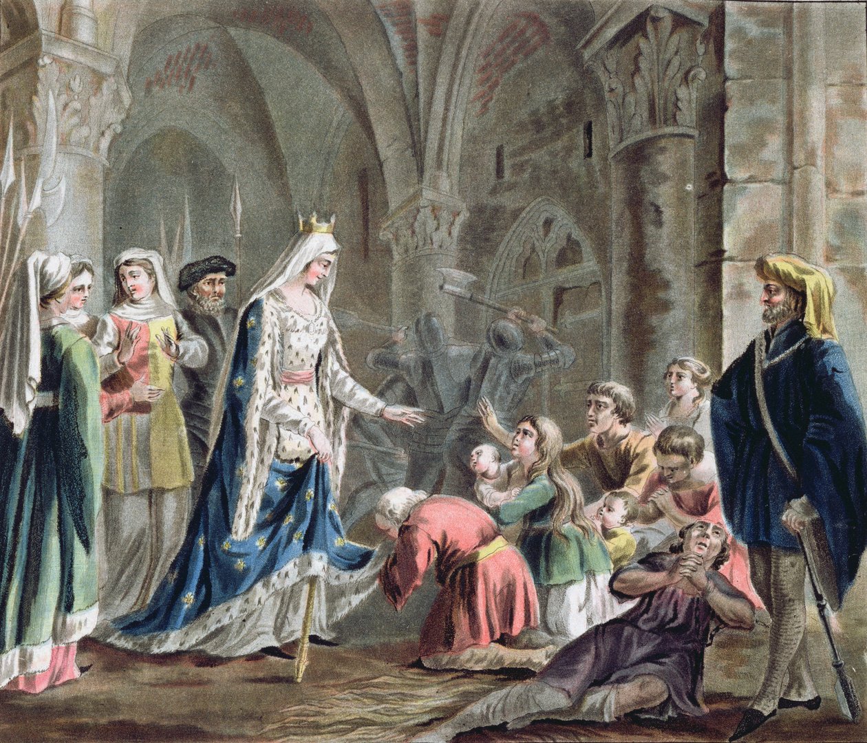 Blanca de Castilla (1185-1252) destruye las prisiones del Capítulo de París, grabado por Jean Baptiste Morret, 1787 de Antoine Louis Francois Sergent Marceau