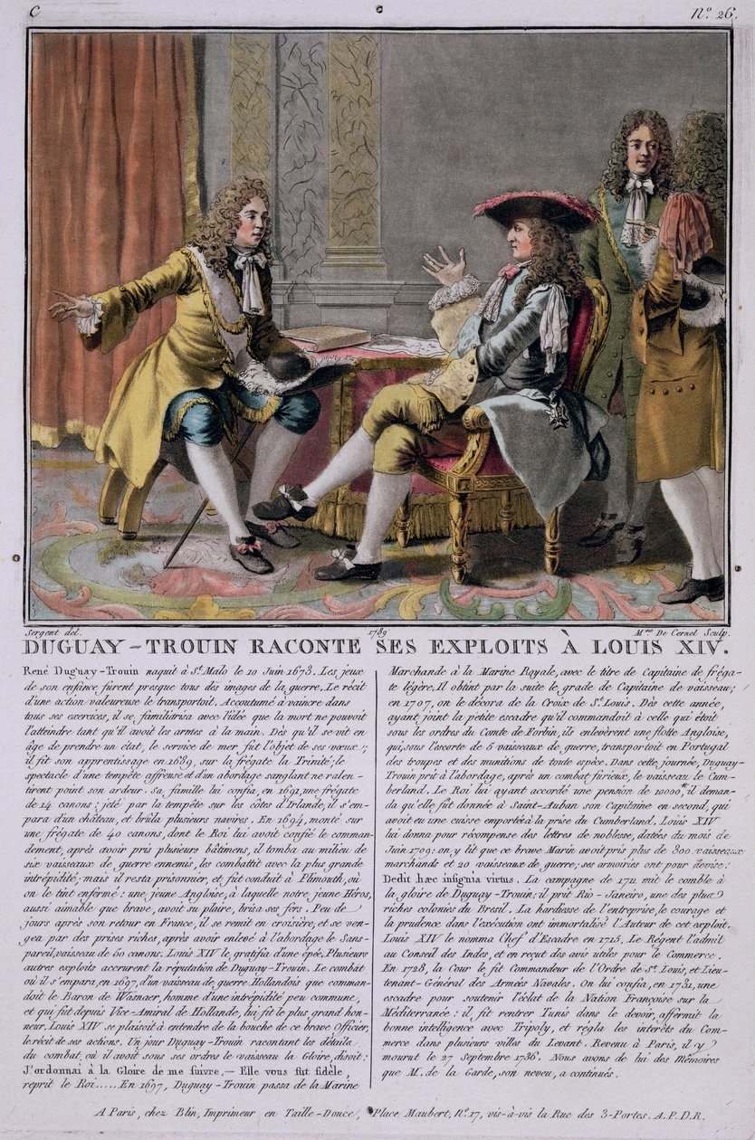 Duguay-Trouin (1673-1736) relatando sus hazañas navales a Luis XIV, grabado por Madame de Cernel (1753-1834), 1789 de Antoine Louis Francois Sergent Marceau