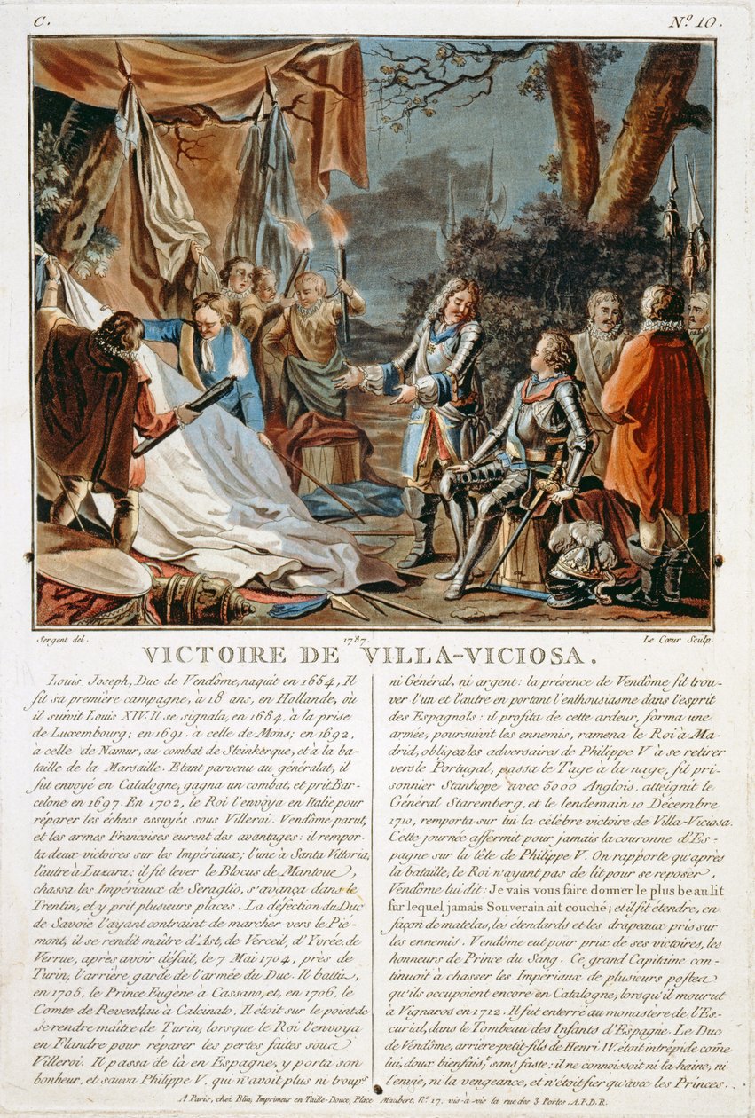 La victoria de Villa-Viciosa, 1710, grabado por Louis Le Coeur de Antoine Louis Francois Sergent Marceau