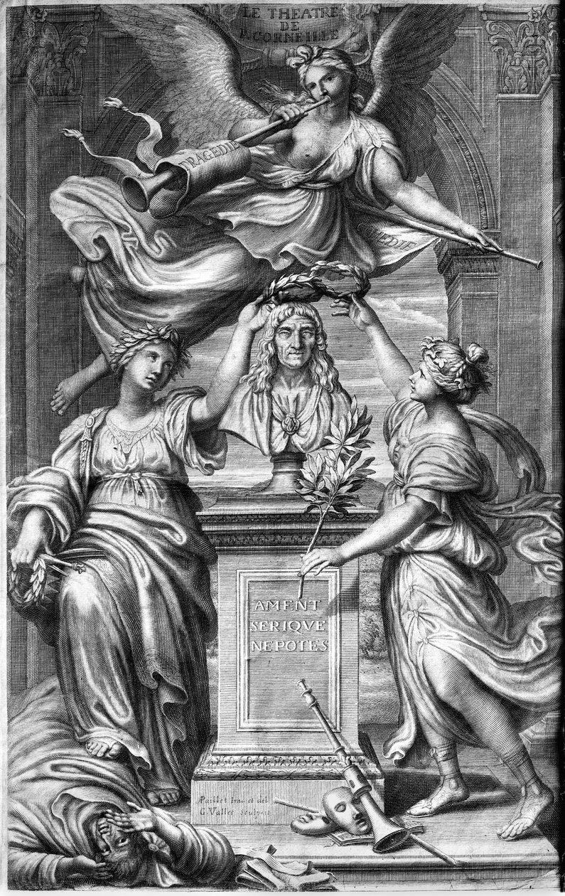 Frontispicio para una edición de Le Theatre de P. Corneille, grabado por Guillaume Vallet (1632-1704) publicado en 1664 de Antoine Paillet