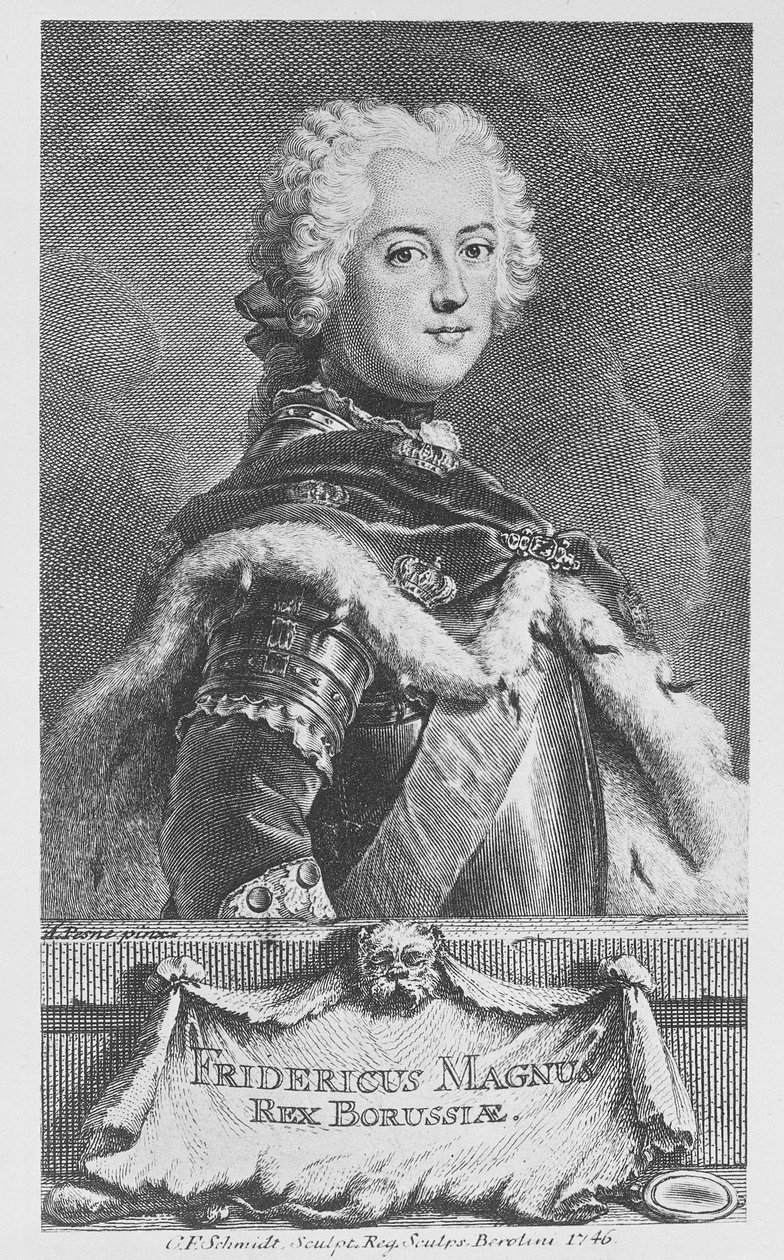 Federico II, Rey de Prusia, grabado por Georg Friedrich Schmidt, 1746 de Antoine Pesne