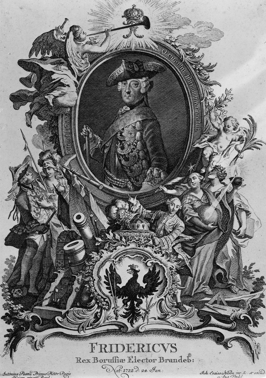 Retrato de Federico II (1712-86), grabado por Johann Esaias Nilson (1721-88) de Antoine Pesne