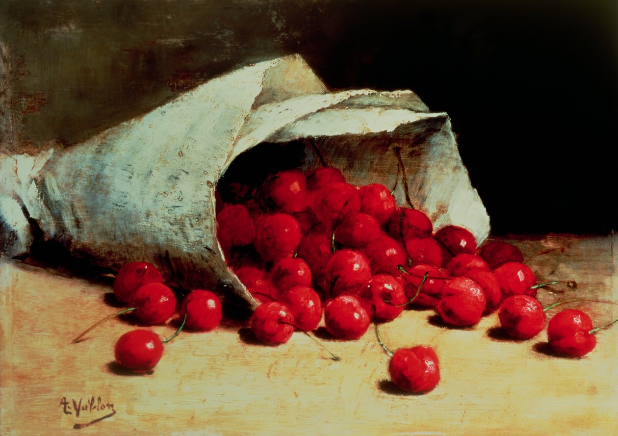 Una bolsa de cerezas derramada de Antoine Vollon